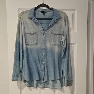 Rock & Republic Ombre Chambray High Low Long Sleeve Button Down Shirt Blue L